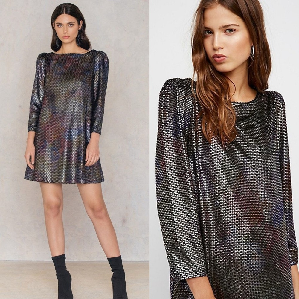Free People Diamonds Are Forever Metallic Shift Mini Dress | Size S